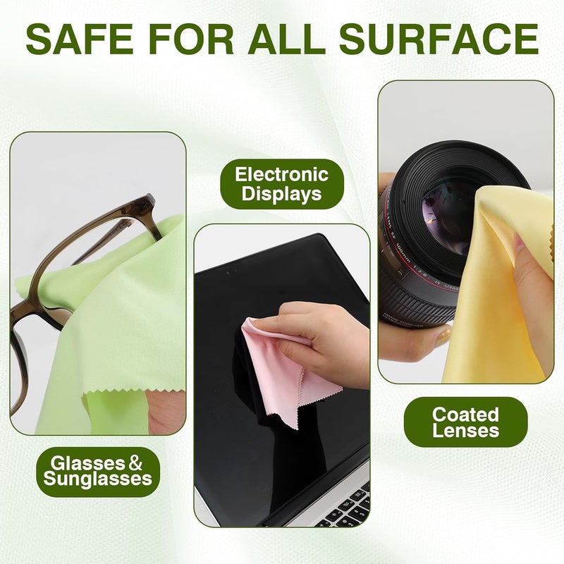Zeefpod 60-Pack Microfiber Cleaning Cloths for Glasses, 6x7 Inch Premium Lens Cleaning Cloth for Screens, Cameras, Eyeglasses, Cell Phone, LCD TV Screens，Pink，Green，Yellow - Image 3